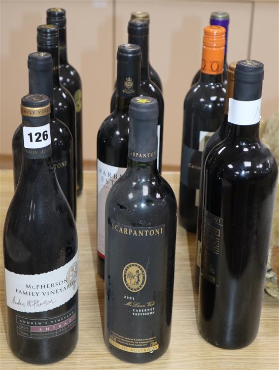 Twelve assorted Australian red wines, Warburn estate barossa, 2008 etc